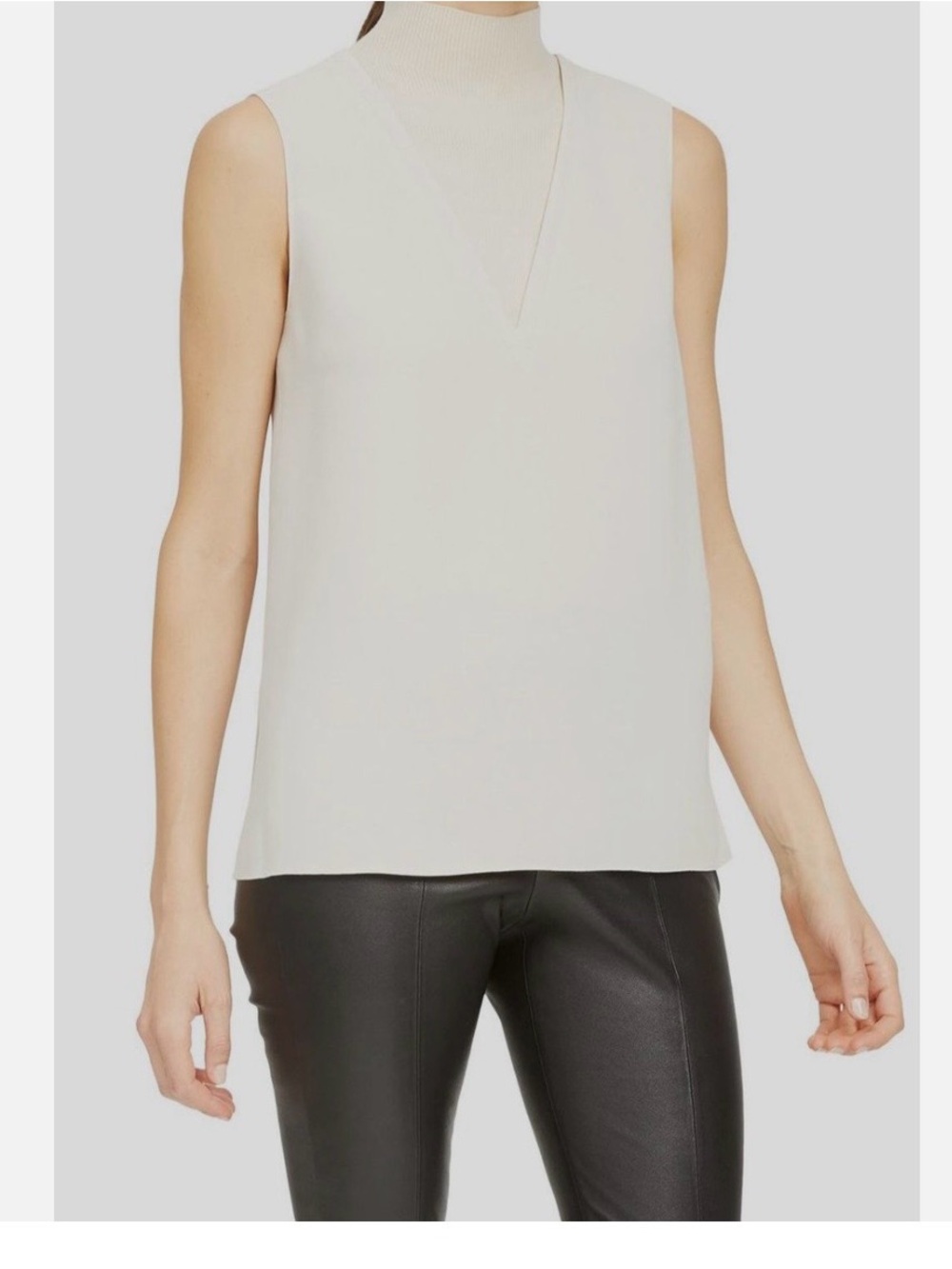 Theory Cream V-Neck Layered Sleeveless Tank